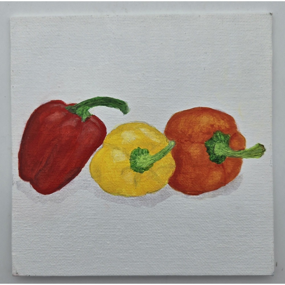 Bell Pepper Trio Original Acrylic Painting 6x6 Kitchen Still Life Art